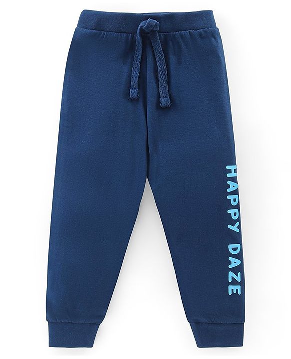 Babyhug Cotton Knit Full Length Text Print Lounge Pants Pack of 3 - Yellow Green & Blue