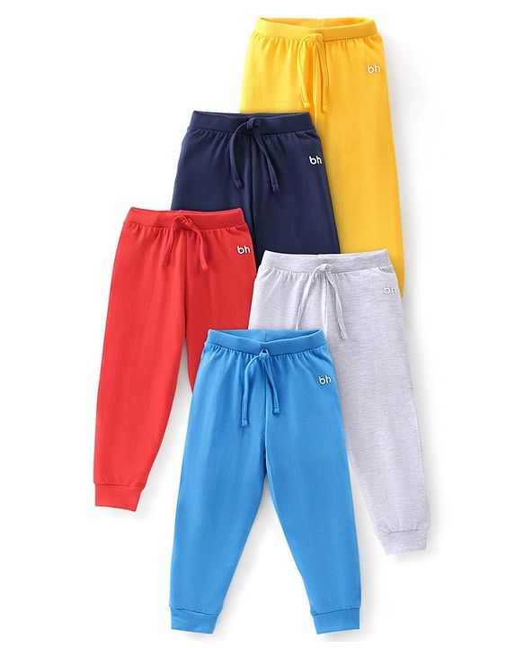 Babyhug Cotton Jersey Knit Full Length Solid Lounge Pants Pack of 5 - Multicolour