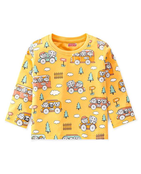Babyhug Interlock Knit Full Sleeves Night Suit Jungle Animals Printed - Yellow