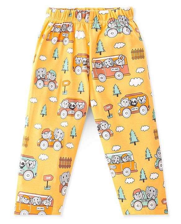 Babyhug Interlock Knit Full Sleeves Night Suit Jungle Animals Printed - Yellow