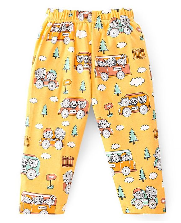 Babyhug Interlock Knit Full Sleeves Night Suit Jungle Animals Printed - Yellow