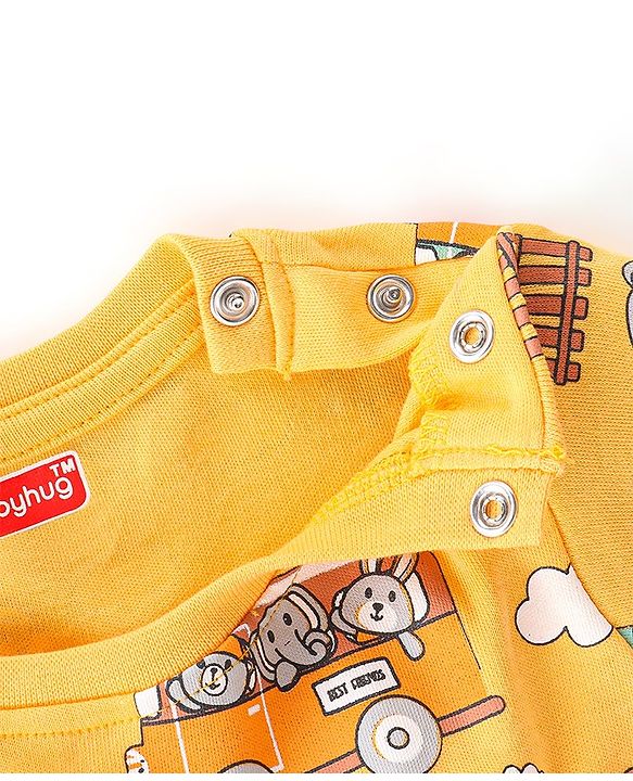 Babyhug Interlock Knit Full Sleeves Night Suit Jungle Animals Printed - Yellow