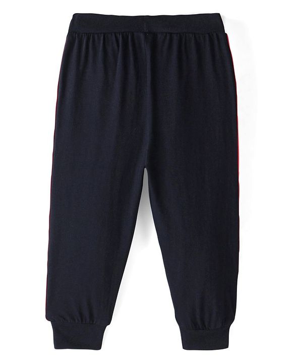 Babyhug Cotton Jersey Knit Full Length Lounge Pant Numeric Print Solid Color - Navy Blue