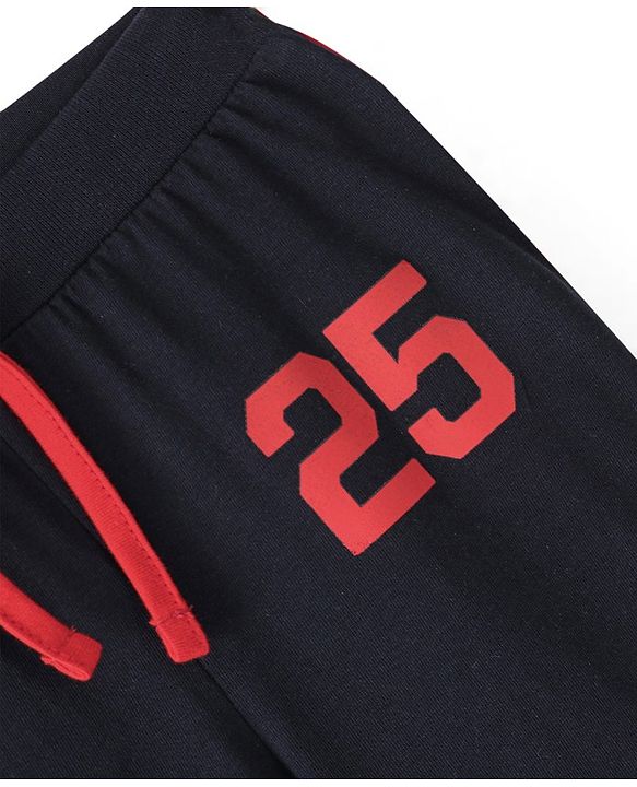 Babyhug Cotton Jersey Knit Full Length Lounge Pant Numeric Print Solid Color - Navy Blue