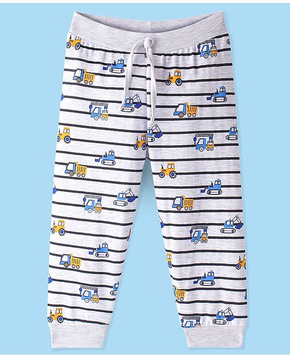 Babyhug Cotton Jersey Knit Full Length Lounge Pant JCB Printed - Grey