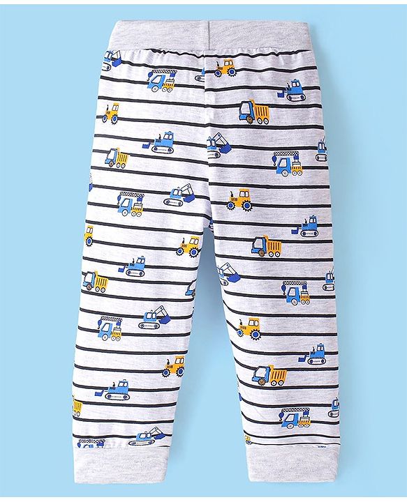 Babyhug Cotton Jersey Knit Full Length Lounge Pant JCB Printed - Grey
