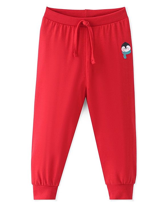 Babyhug Cotton Full Length Lounge Pant with Placement Print - Red