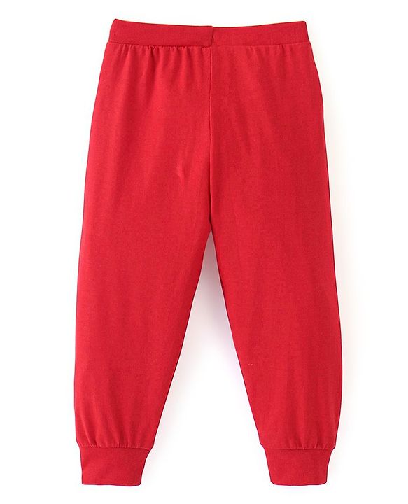 Babyhug Cotton Full Length Lounge Pant with Placement Print - Red