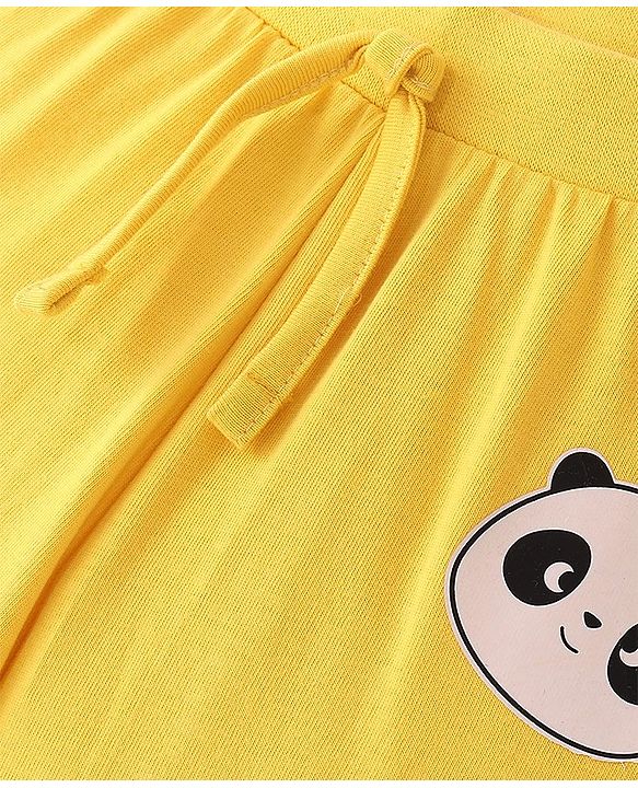 Babyhug Cotton Knit Full Length Lounge Pant with Panda Placement Print - Yellow