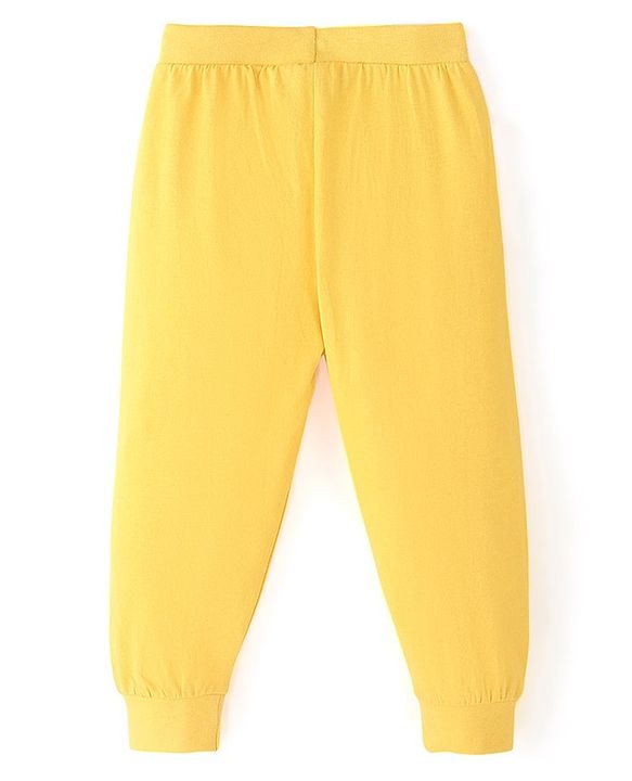 Babyhug Cotton Knit Full Length Lounge Pant with Panda Placement Print - Yellow