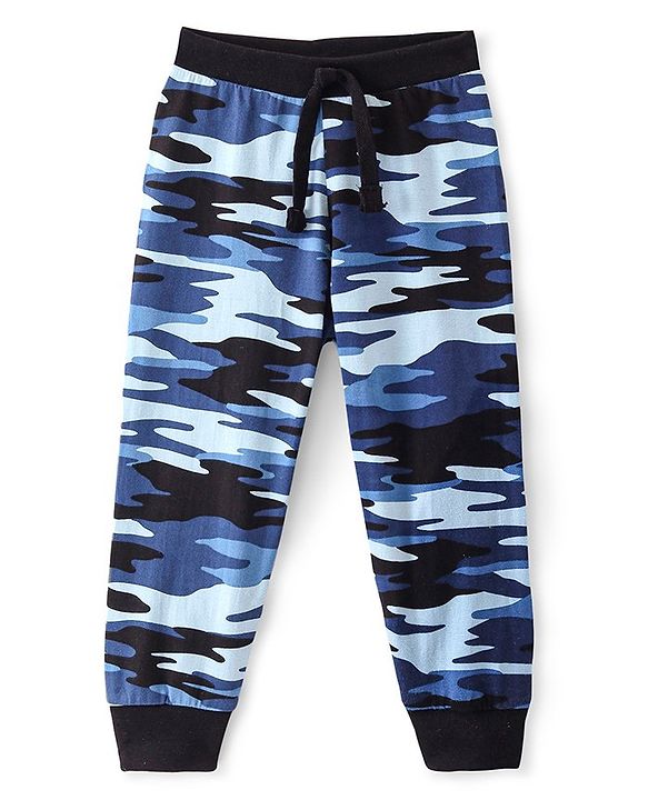 Babyhug Cotton Jersey Knit Full Length Camo Printed Lounge Pant - Blue