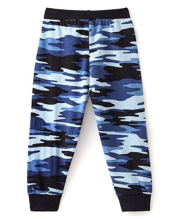 Babyhug Cotton Jersey Knit Full Length Camo Printed Lounge Pant - Blue