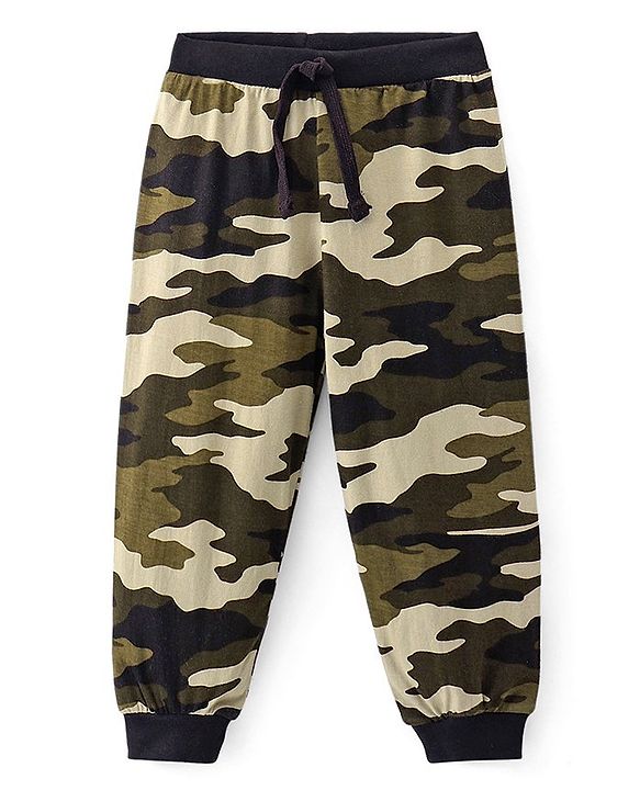 Babyhug Cotton Jersey Full Length Lounge Pant With Camouflage Print - Cream Green & Black