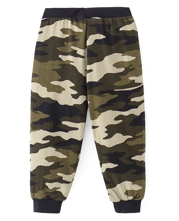 Babyhug Cotton Jersey Full Length Lounge Pant With Camouflage Print - Cream Green & Black