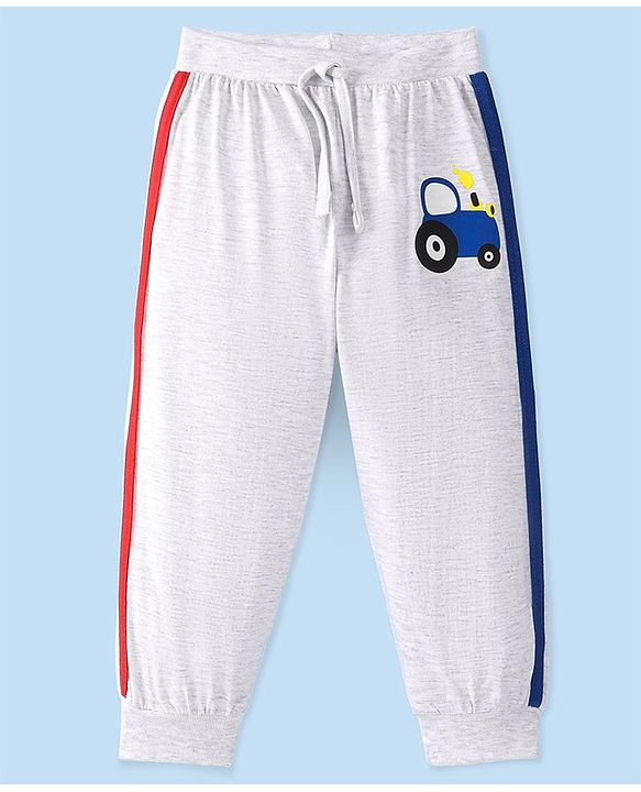 Babyhug Cotton Jersey Knit Full Length Lounge Pant Car Printed - Grey