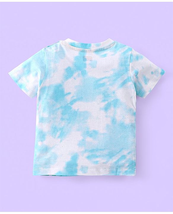 Babyhug Cotton Knit Half Sleeves Monkey Print T-Shirt - Light Blue & White