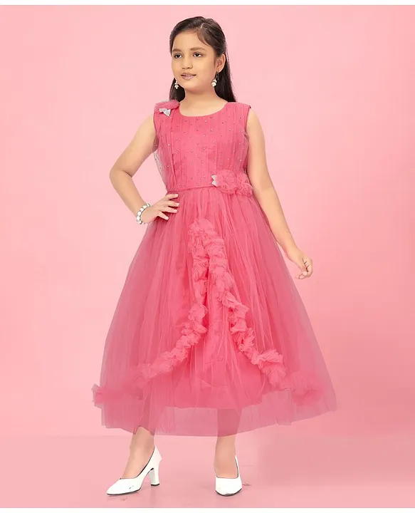 Aarika Girl's Georgette A-Line Floor Length Dress (DR-22105_Peach_8-9  Years) : Amazon.in: Clothing & Accessories