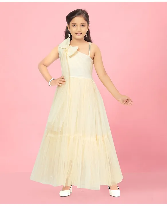Buy Aarika Sleeveless Asymmetrical Neck Designed Bow Embellished Empire  Line Gown Pink for Girls (6-7Years) Online in India, Shop at FirstCry.com -  15402194