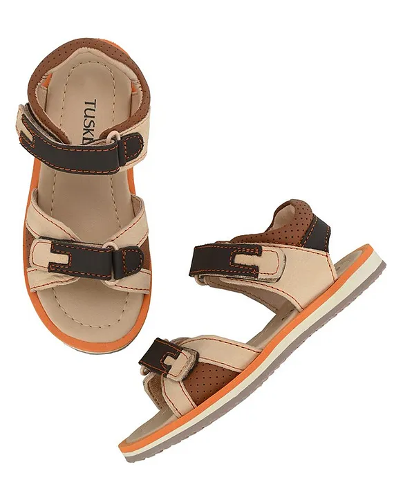 TUSKEY Colour Block Velcro Casual Sandals Tan