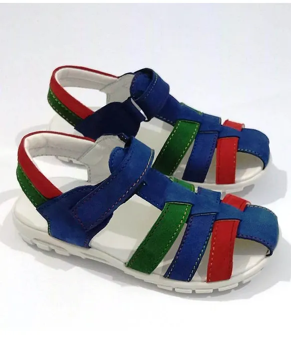 TUSKEY Colour Blocked Velcro Closure Closed Toe Sandals Navy Blue Red