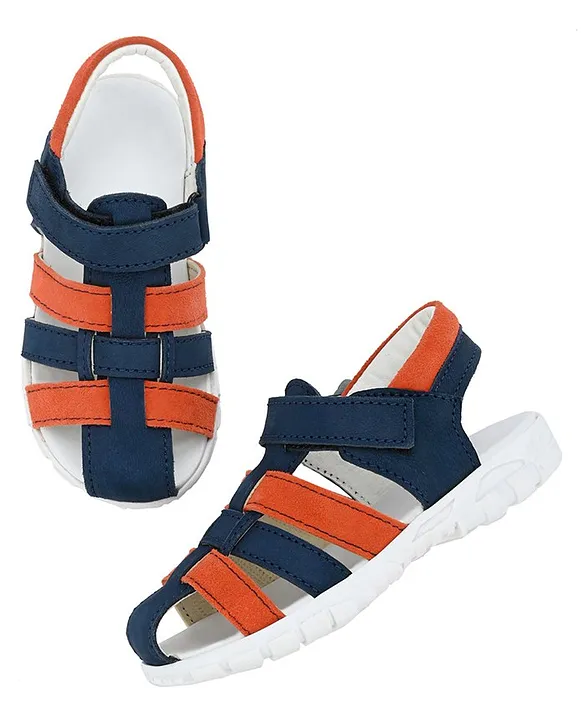 Buy TUSKEY Colour Blocked Velcro Closure Closed Toe Sandals Navy