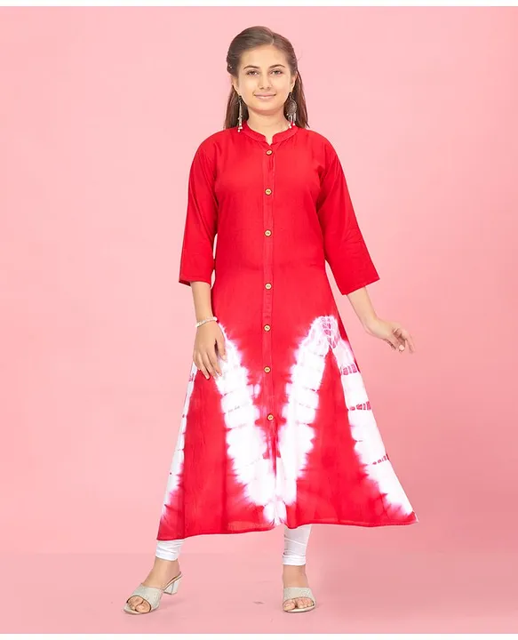White Cotton hand block printed Red Imported Long Indo Western Kurtis –  Dailybuyys