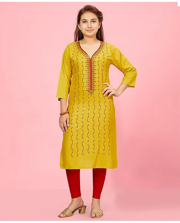 Buy Sevgi Girl's Cotton Linen Blend Embroidered Kurti with Leggings Set  Online In India At Discounted Prices