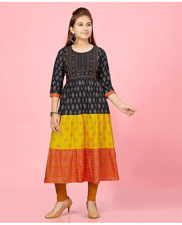 Green Cotton Anarkali Printed Kurta Churidar Suit Set