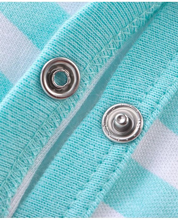 Babyhug Cotton Knit Full Sleeves Footed Sleep Suit Striped & Reindeer Print - Blue
