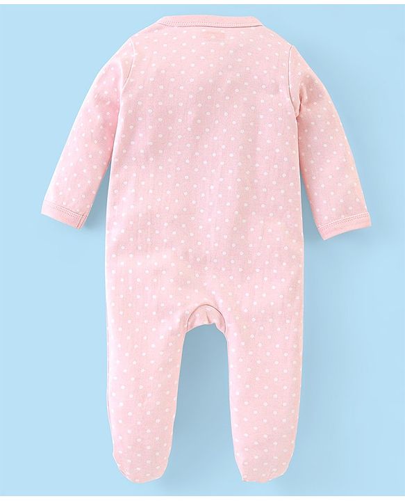 Babyhug Cotton Interlock Knit Footed Sleepsuit Elephant Print - Pink