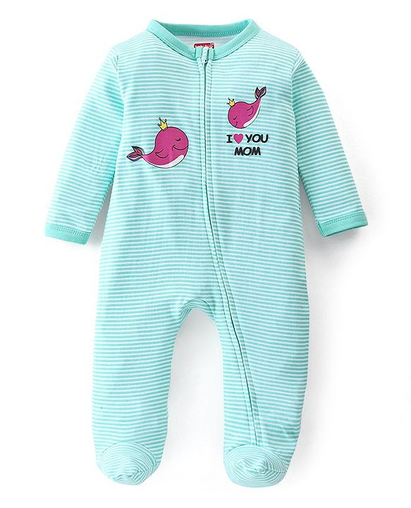 Babyhug Interlock Cotton Knit Full Sleeves Dolphin Patch Sleep Suit- Yellow