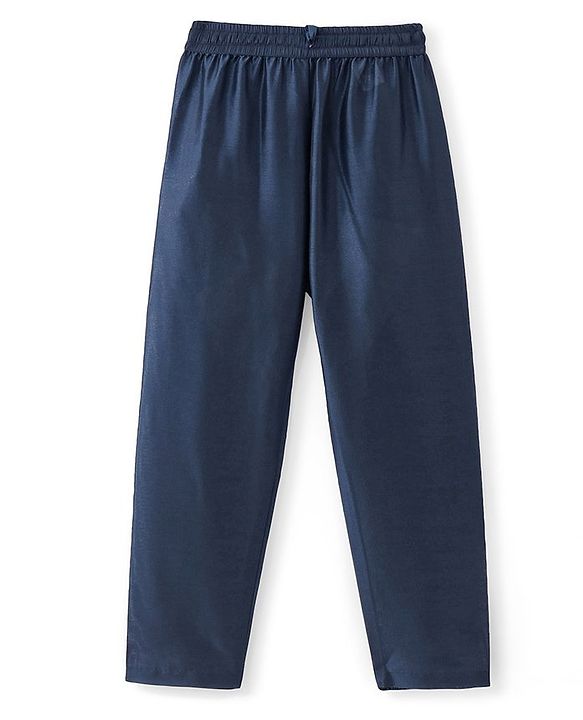 Pine Kids Woven Full Sleeves Kurta Pyjama Set with Embroidered Jacket - Navy Blue