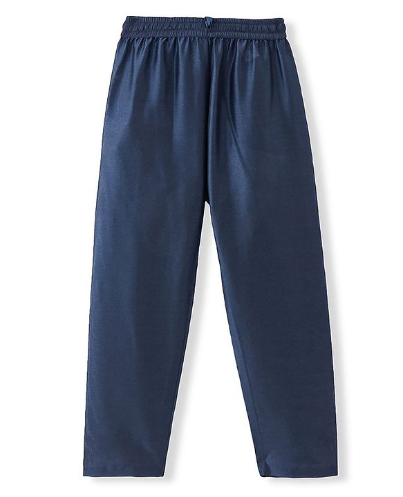 Pine Kids Woven Full Sleeves Kurta Pyjama Set with Embroidered Jacket - Navy Peony