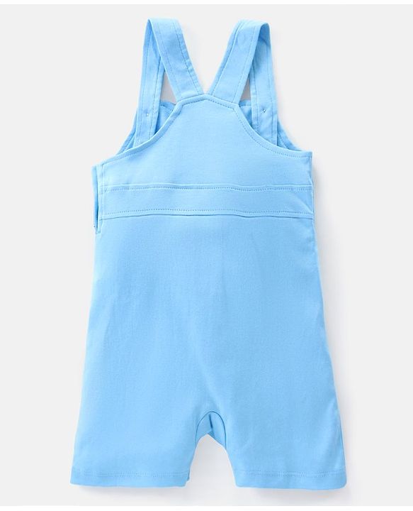 Babyhug Cotton Knit Dungaree with Striped Inner Tee & Teddy Applique - Blue