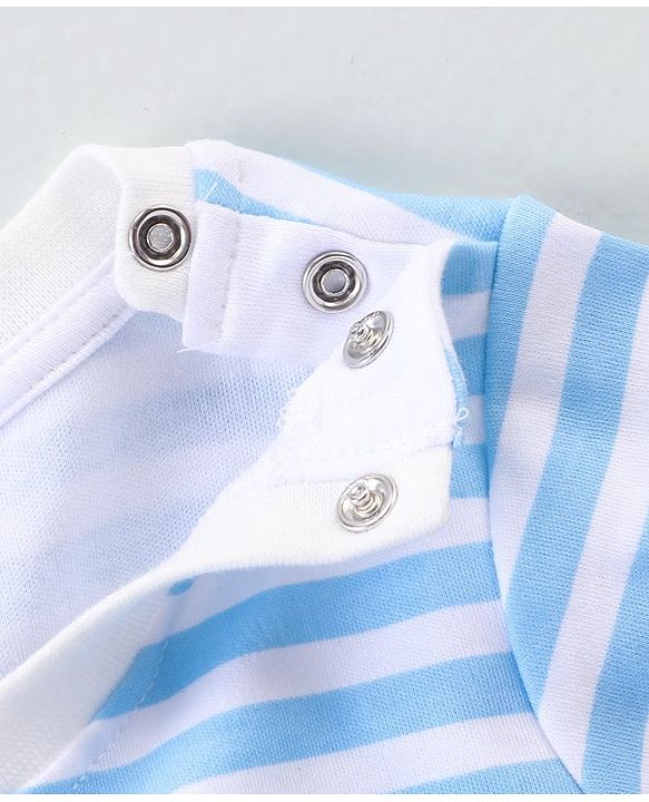 Babyhug Cotton Knit Dungaree with Striped Inner Tee & Teddy Applique - Blue
