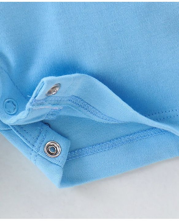 Babyhug Cotton Knit Dungaree with Striped Inner Tee & Teddy Applique - Blue