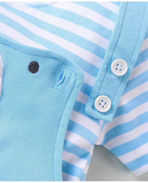 Babyhug Cotton Knit Dungaree with Striped Inner Tee & Teddy Applique - Blue