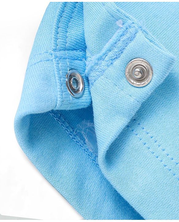 Babyhug Cotton Knit Dungaree with Striped Inner Tee & Teddy Applique - Blue