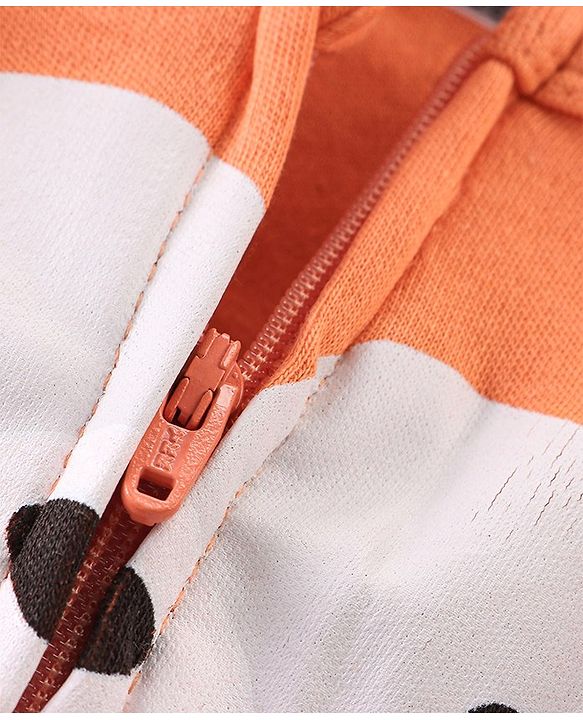 Babyhug Cotton Knit Full Sleeves Footed Sleep Suit Bear Applique - Orange