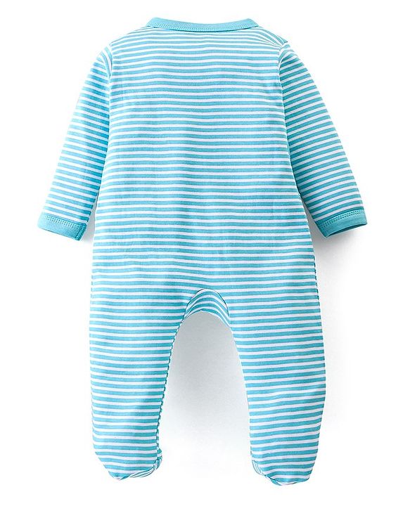 Babyhug Interlock Cotton Knit Full Sleeves Striped & Bear Print  Sleep Suit- Yellow