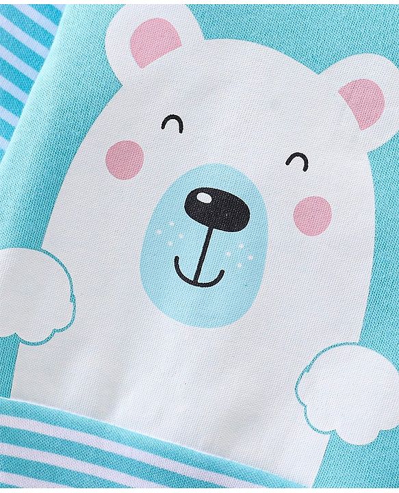 Babyhug Interlock Cotton Knit Full Sleeves Striped & Bear Print  Sleep Suit- Yellow
