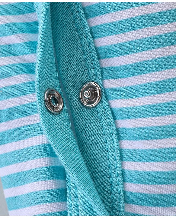 Babyhug Interlock Cotton Knit Full Sleeves Striped & Bear Print  Sleep Suit- Yellow