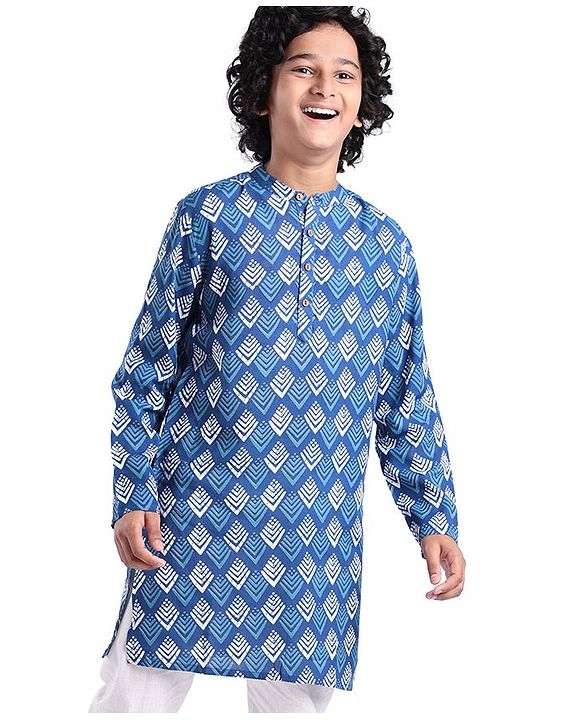 Pine Kids 100% Cotton Woven Full Sleeves Kurta Bandhani Print - Navy Blue