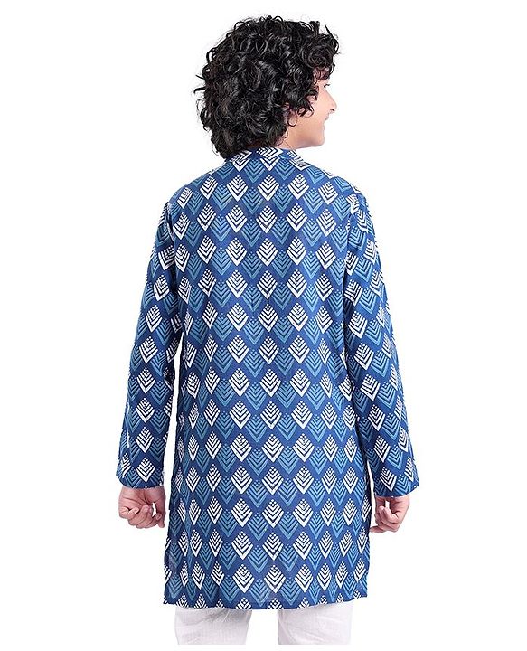 Pine Kids 100% Cotton Woven Full Sleeves Kurta Bandhani Print - Navy Blue