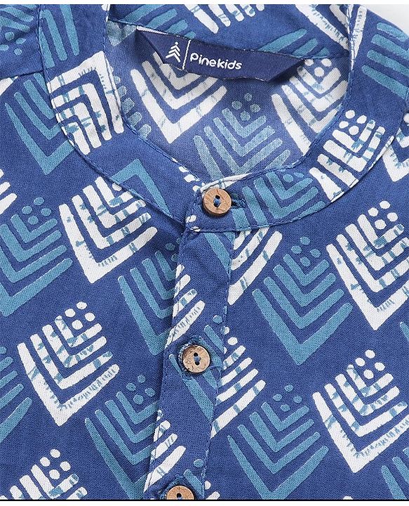 Pine Kids 100% Cotton Woven Full Sleeves Kurta Bandhani Print - Navy Blue