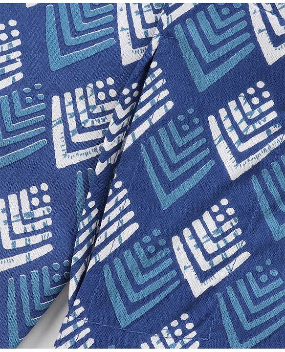 Pine Kids 100% Cotton Woven Full Sleeves Kurta Bandhani Print - Navy Blue