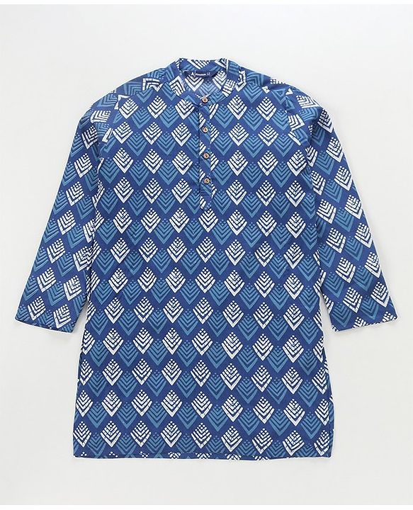 Pine Kids 100% Cotton Woven Full Sleeves Kurta Bandhani Print - Navy Blue