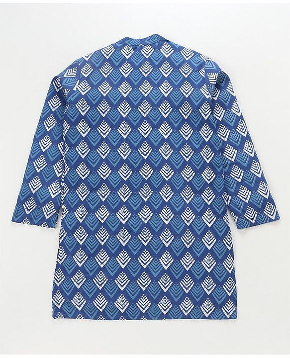 Pine Kids 100% Cotton Woven Full Sleeves Kurta Bandhani Print - Navy Blue