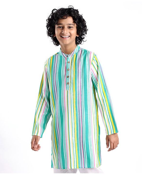 Pine Kids 100% Cotton Full Sleeves Kurta Striped - Multicolor