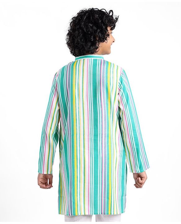 Pine Kids 100% Cotton Full Sleeves Kurta Striped - Multicolor